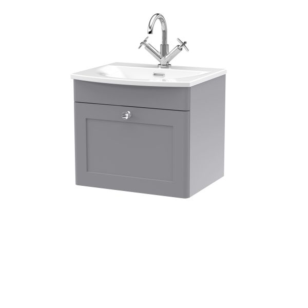 500mm Wall Hung 1-Drawer Unit & Curved Basin - Nuie CLC291J Grey, Grey colour ,image 1