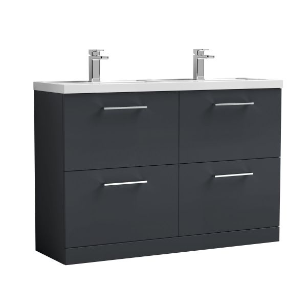 1200mm Floor Standing 4 Drawer Vanity & Double Basin - Nuie ARN1433C Black, Black colour ,image 1