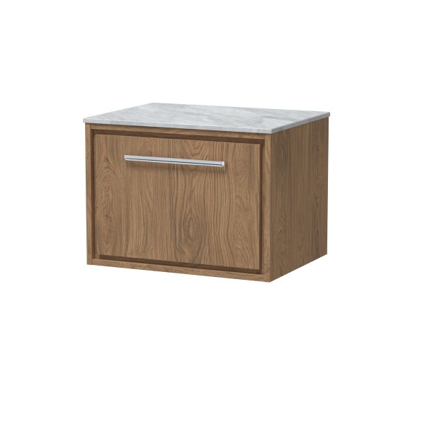 600mm Wall Hung Single Drawer Vanity with Marble Worktop - Hudson Reed LIL2722GMT Oak, Oak colour ,image 1