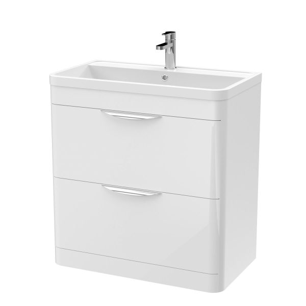 800mm Floor Standing Vanity & Polymarble Basin - Nuie FPA004 Gloss White, White colour ,image 1