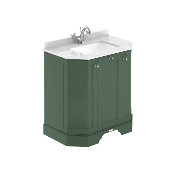 750mm 3-Door Angled Unit & Marble Top 1TH - Hudson Reed LOF817 Hunter Green, Green colour ,image 1