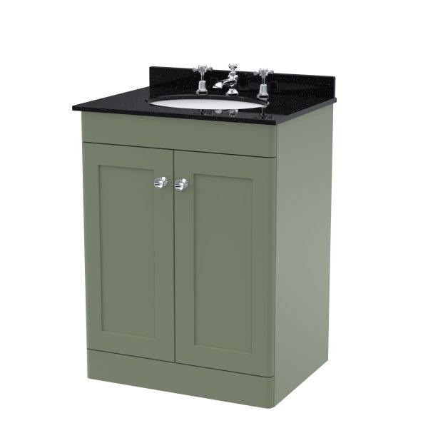 600mm Floor Standing 2 Door Vanity & Marble Top 3TH - Nuie CLC825BR3 Green, Green colour ,image 1