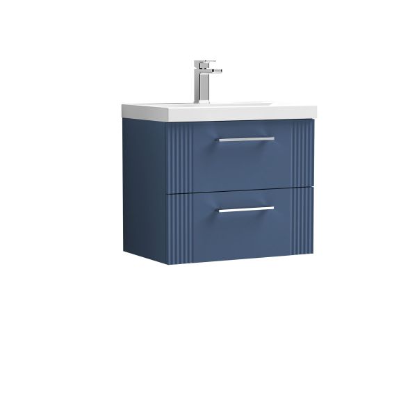 600mm Wall Hung 2 Drawer Vanity & Basin 3 - Nuie DPF393D Blue, Blue colour ,image 1