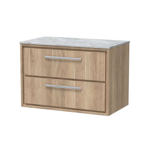 800mm Wall Hung 2-Drawer Vanity with Marble Worktop - Hudson Reed LIL3026GMT Oak, Oak colour ,image 1