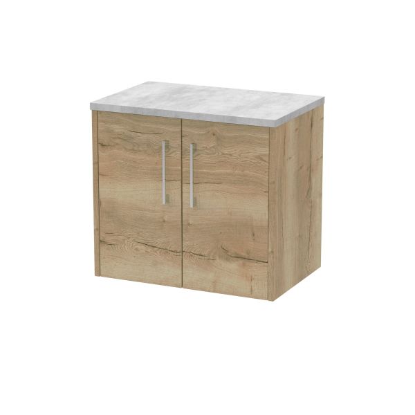 600mm Wall Hung 2 Door Vanity & Laminate Top - Hudson Reed JNU1823LBG Oak, Oak colour ,image 1