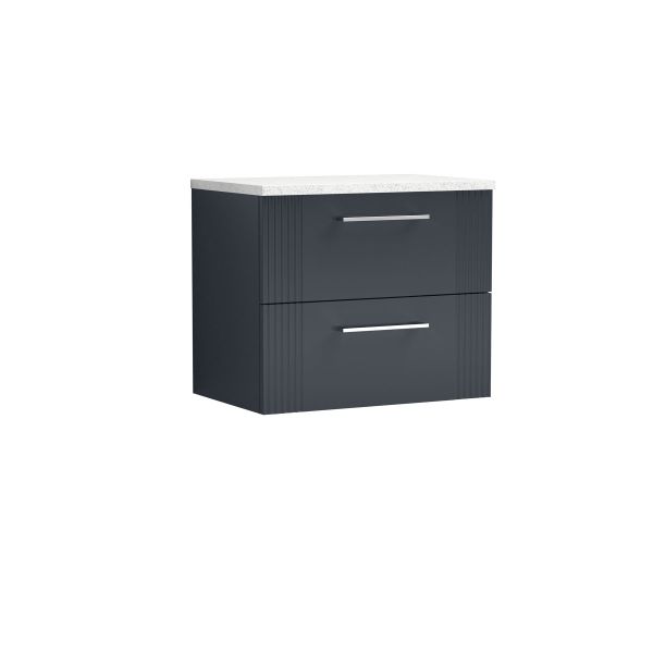 600mm Wall Hung 2 Drawer Vanity & Laminate Top - Nuie DPF1493LSW Black, Black colour ,image 1