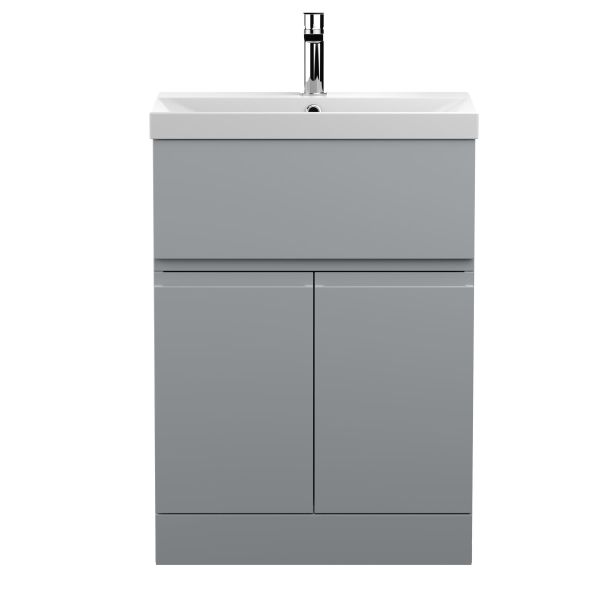 600mm Floor Standing 2-Door/Drawer Vanity Unit & Basin 3 - Hudson Reed URB203D Satin Grey, Grey colour ,image 1