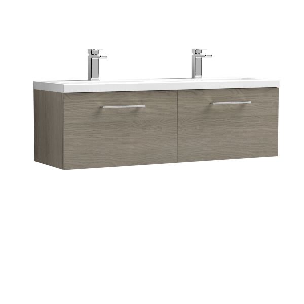 1200mm Wall Hung 2 Drawer Vanity & Double Basin - Nuie ARN2522F Oak, Oak colour ,image 1