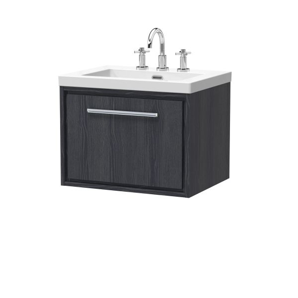 600mm Wall Hung Single Drawer Vanity with Basin - 3 Tap Hole - Hudson Reed LIL2222M Grey, Grey colour ,image 1