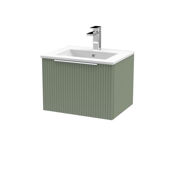 500mm Wall Hung Single Drawer Vanity & Basin 2 - Hudson Reed DFF891B Green, Green colour ,image 1