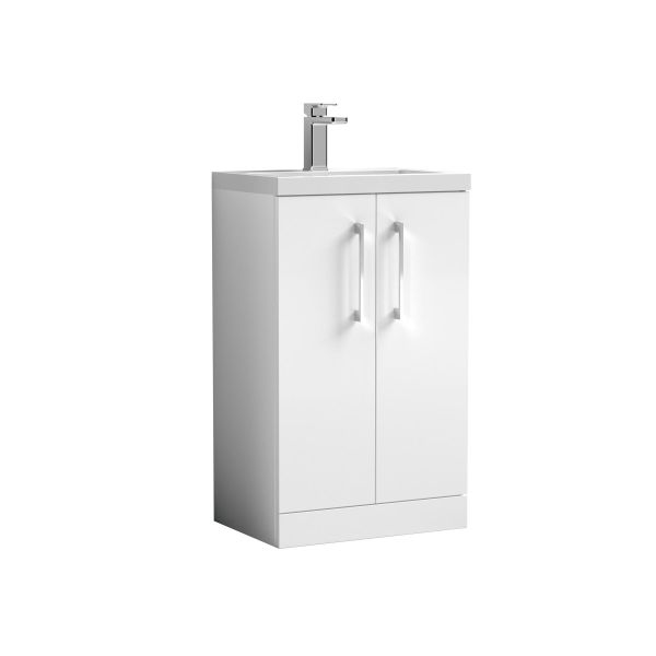 500mm Floor Standing 2-Door Vanity & Polymarble Basin - Nuie PAL006 Gloss White, White colour ,image 1