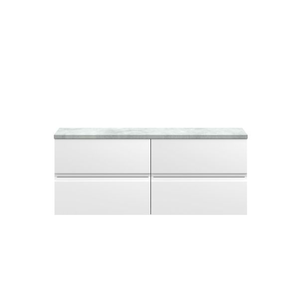 1200mm Wall Hung 4-Drawer Unit & Laminate Worktop - Hudson Reed URB104LBG2 White, White colour ,image 1