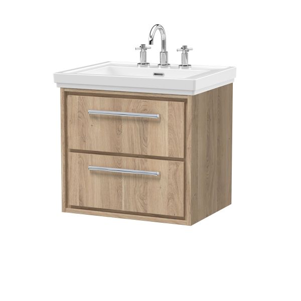 600mm Wall Hung 2-Drawer Vanity with Basin - 3 Tap Hole - Hudson Reed LIL3024B Oak, Oak colour ,image 1