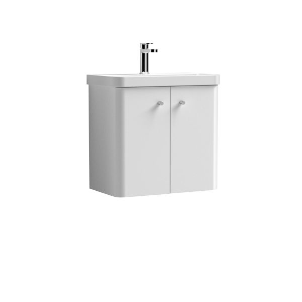 600mm Wall Hung 2-Door Vanity & Basin - Nuie COR105 Gloss White, White colour ,image 1