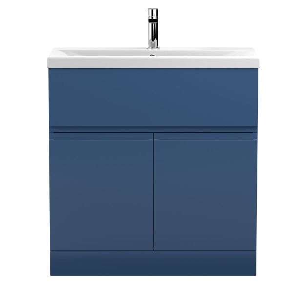 800mm Floor Standing 2-Door Vanity Unit & Basin 1 - Hudson Reed URB305A Satin Blue, Blue colour ,image 1