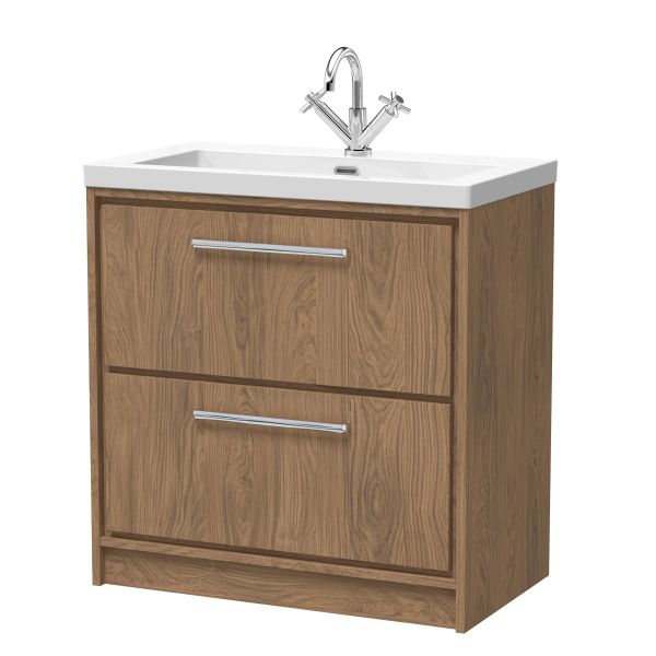 800mm Floor Standing 2-Drawer Vanity with Basin - 1 Tap Hole - Hudson Reed LIL2735L Oak, Oak colour ,image 1