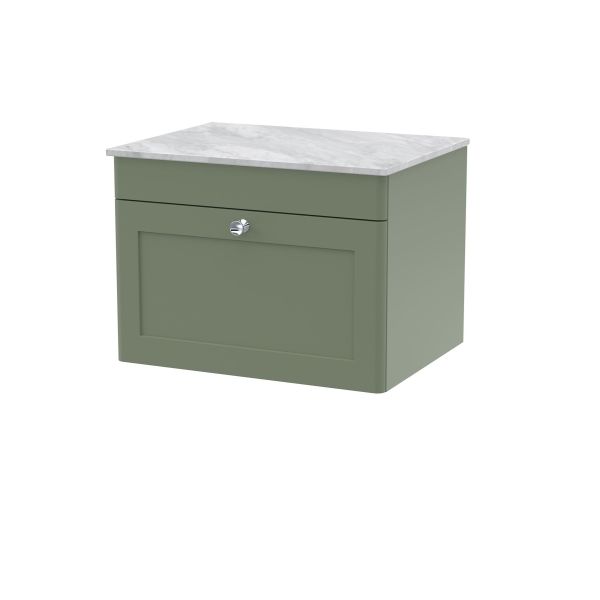 600mm Wall Hung 1-Drawer Vanity with Marble Top - Nuie CLC894GMT Green, Green colour ,image 1