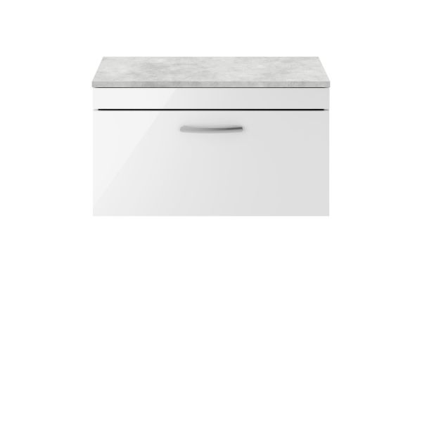 800mm Wall Hung Vanity With Grey Worktop - Nuie ATH062LBG Gloss White, White colour ,image 1