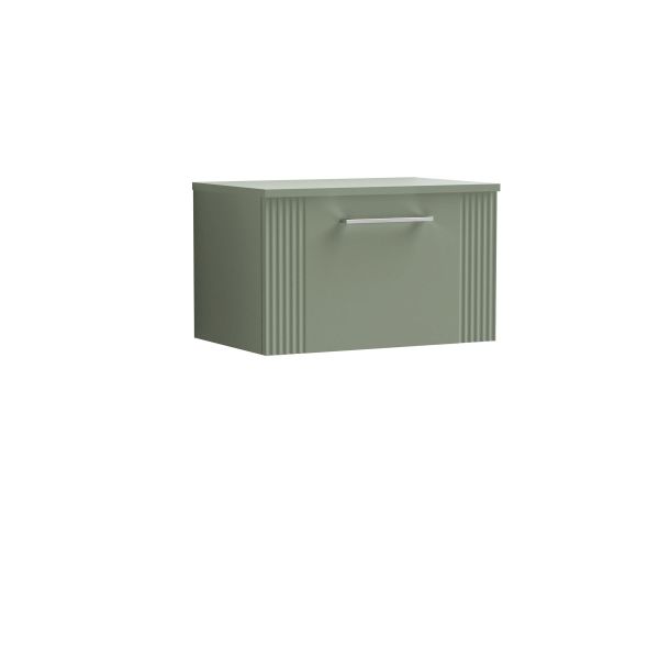 600mm Wall Hung Single Drawer Vanity & Worktop - Nuie DPF894W Green, Green colour ,image 1