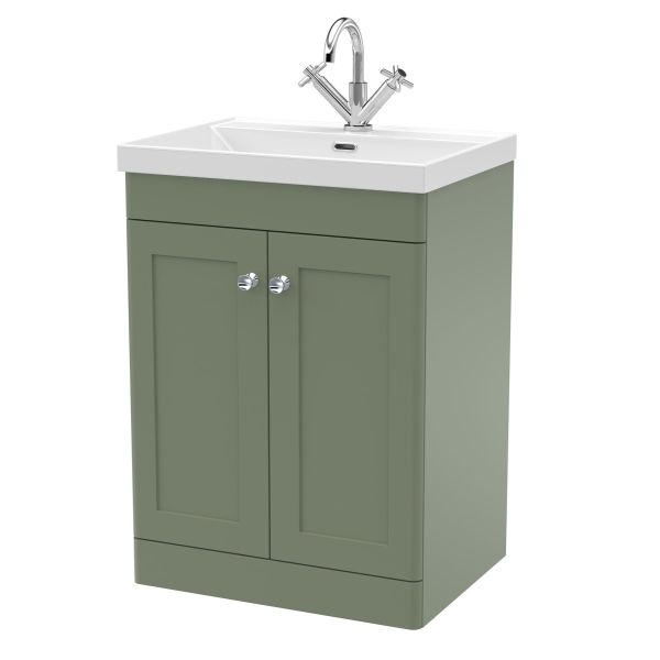 600mm Floor Standing 2-Door Vanity with Basin - 1 Tap Hole - Nuie CLC825E Green, Green colour ,image 1