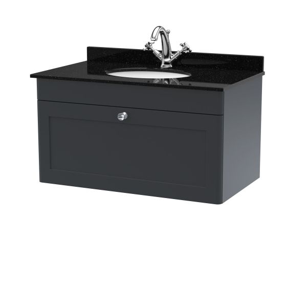 800mm Wall Hung 1 Drawer Vanity & Marble Top 1TH - Nuie CLC1496BR1 Black, Black colour ,image 1