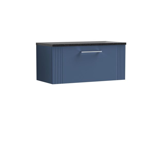 800mm Wall Hung Single Drawer Vanity & Laminate Top - Nuie DPF396LSB Blue, Blue colour ,image 1