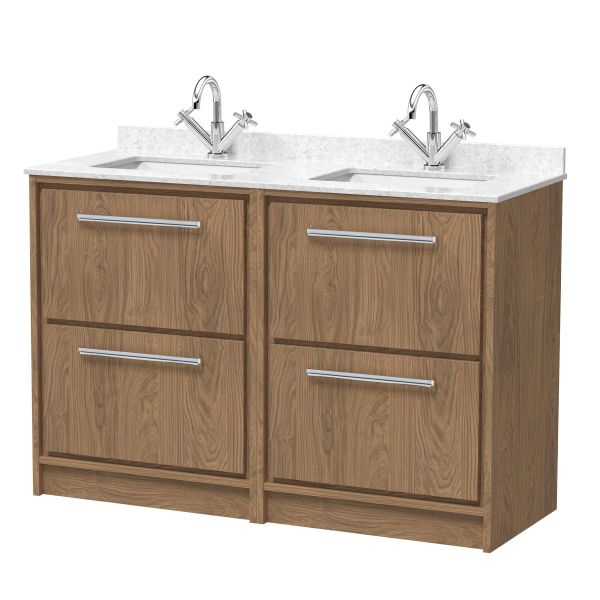 1200mm Floor Standing 4-Drawer Vanity with Marble Worktop Basin - Hudson Reed LIL2733WS2 Oak, Oak colour ,image 1