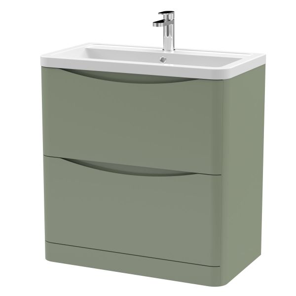 800mm Floor Standing 2 Drawer Vanity & Ceramic Basin - Nuie LUN803A Green, Green colour ,image 1