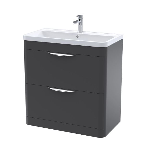 800mm Floor Standing 2 Drawer Vanity & Polymarble Basin - Nuie FPA1404 Black, Black colour ,image 1