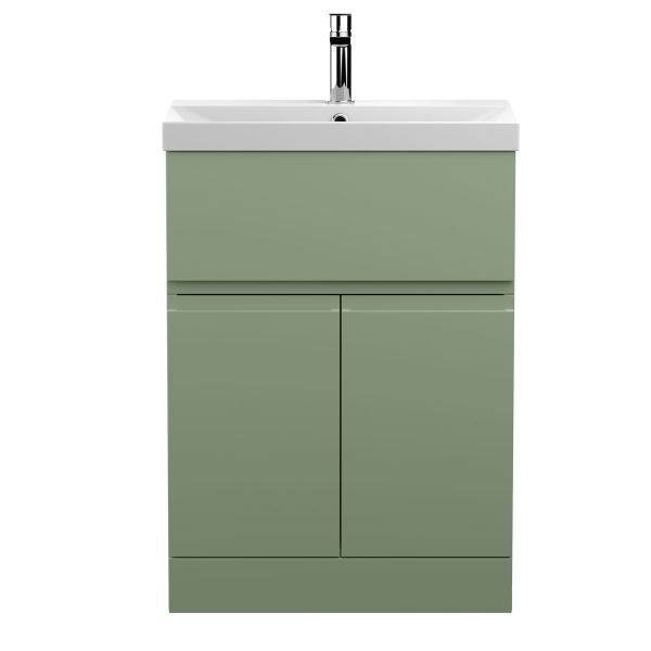 600mm Floor Standing 2 Door/Drawer Unit & Basin 3 - Hudson Reed URB803D Green, Green colour ,image 1