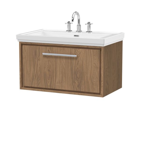 800mm Wall Hung Single Drawer Vanity with Basin - 3 Tap Hole - Hudson Reed LIL2725B Oak, Oak colour ,image 1