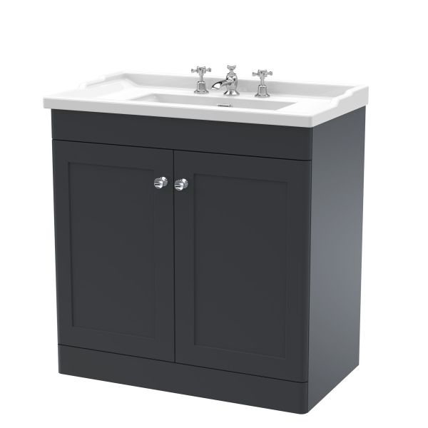800mm Floor Standing 2 Door Vanity & Basin 3TH - Nuie CLC1426G Black, Black colour ,image 1