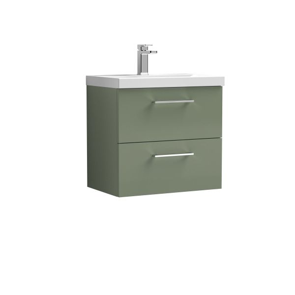 600mm Wall Hung 2 Drawer Vanity & Basin 3 - Nuie ARN824D Green, Green colour ,image 1