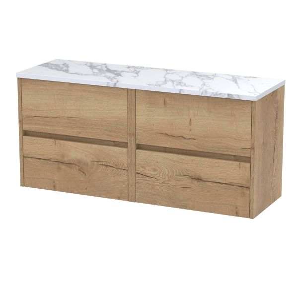 1200mm Wall Hung 4-Drawer Unit & Laminate Worktop - Nuie HAV804LCM2 Oak, Oak colour ,image 1