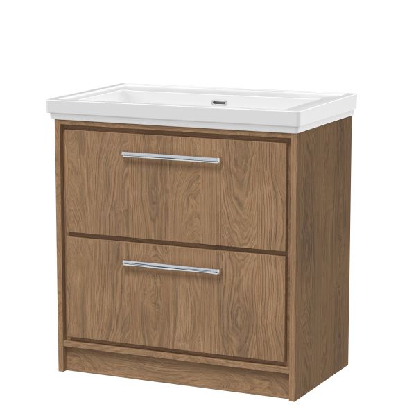 800mm Floor Standing 2-Drawer Vanity with Basin - 0 Tap Hole - Hudson Reed LIL2735H Oak, Oak colour ,image 1
