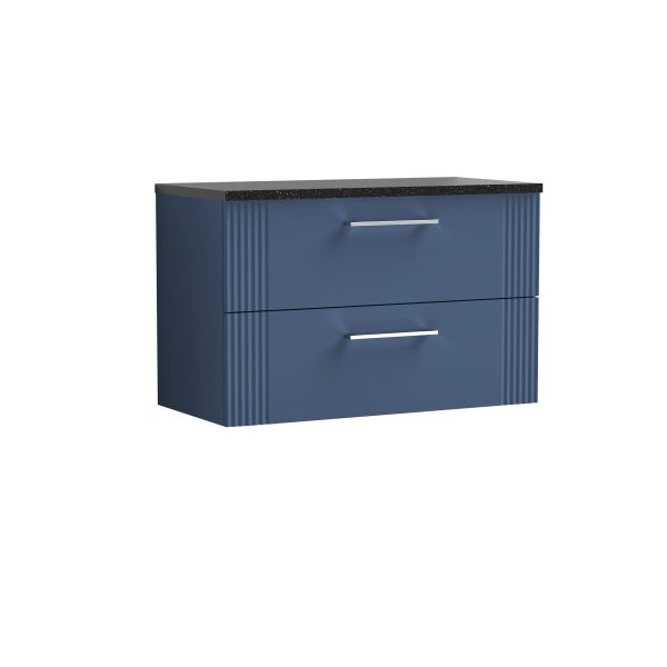 800mm Wall Hung 2 Drawer Vanity & Laminate Top - Nuie DPF395LSB Blue, Blue colour ,image 1