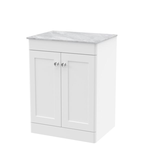 600mm Floor Standing 2-Door Vanity with Marble Top - Nuie CLC125GMT White, White colour ,image 1
