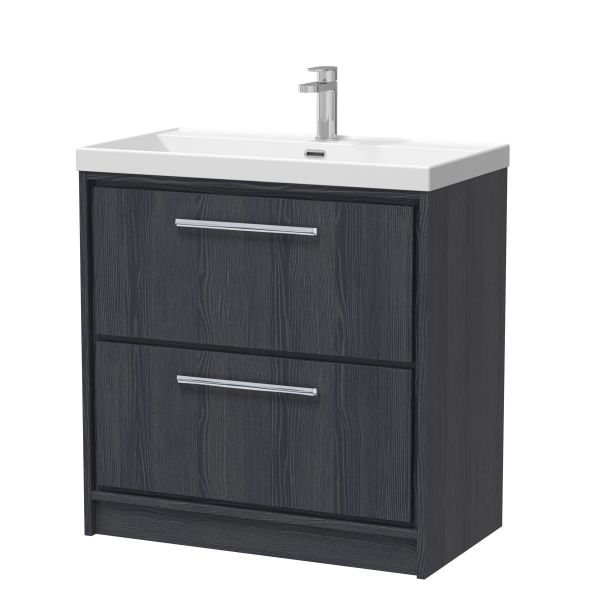 800mm Floor Standing 2-Drawer Vanity with Basin - 1 Tap Hole - Hudson Reed LIL2235E Grey, Grey colour ,image 1