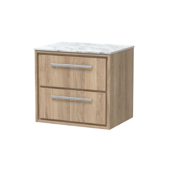 600mm Wall Hung 2-Drawer Vanity with Marble Worktop - Hudson Reed LIL3024CMT Oak, Oak colour ,image 1