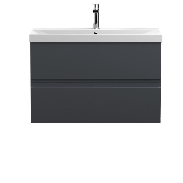 800mm Wall Hung 2 Drawer Vanity & Basin 3 - Hudson Reed URB1406D Black, Black colour ,image 1