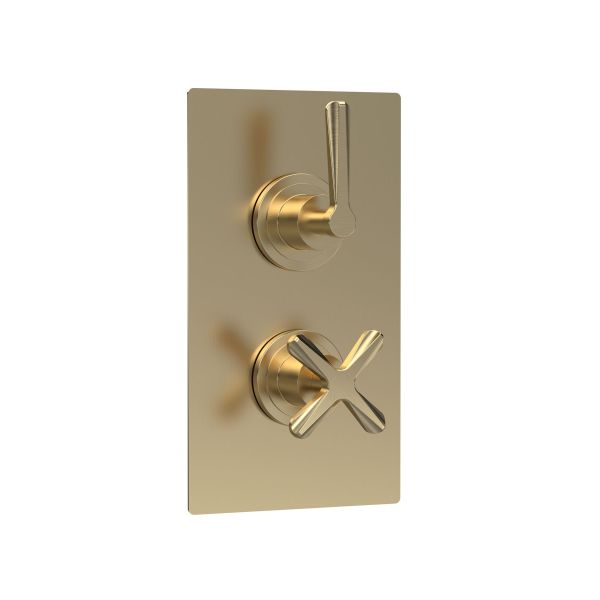 Twin Thermostatic Shower Valve With Diverter - Nuie CLL8207 Brass, Brass colour ,image 1