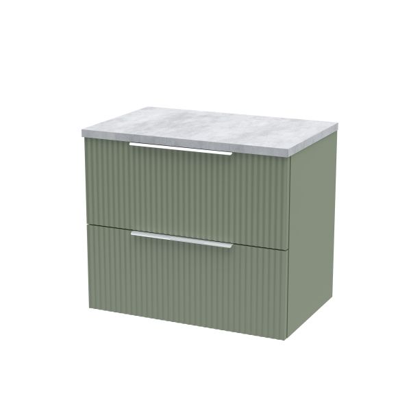 600mm Wall Hung 2 Drawer Vanity & Laminate Top - Hudson Reed DFF893LBG Green, Green colour ,image 1