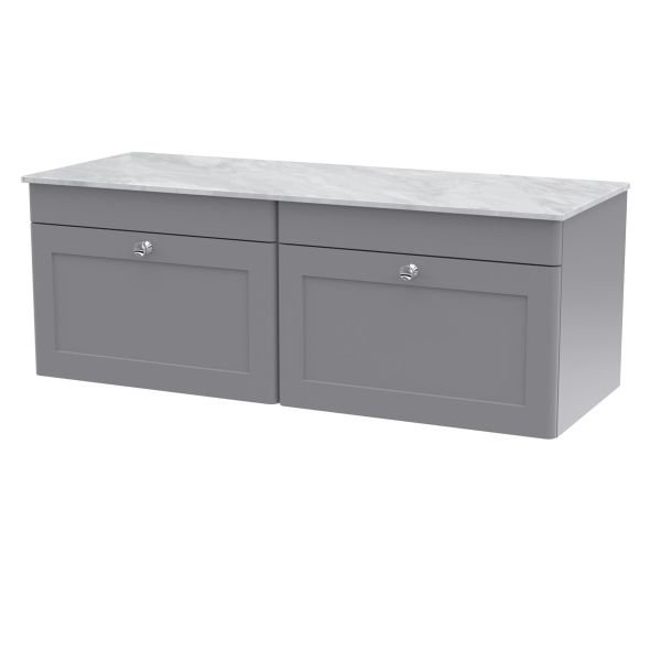 1200mm Wall Hung 2-Drawer Vanity with Marble Top - Nuie CLC294GMT2 Grey, Grey colour ,image 1