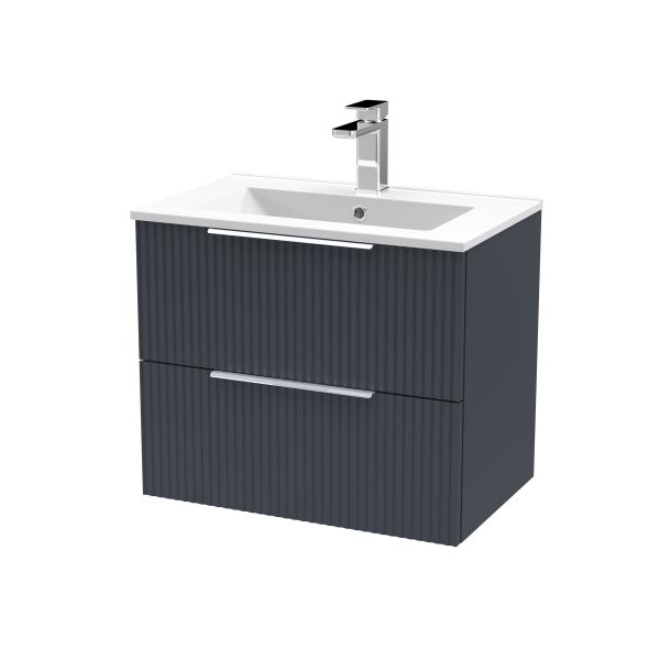 600mm Wall Hung 2 Drawer Vanity & Basin 2 - Hudson Reed DFF1493B Black, Black colour ,image 1