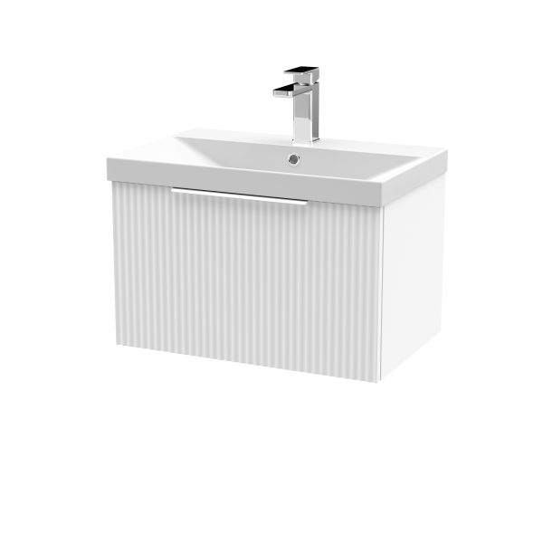 600mm Wall Hung Single Drawer Vanity & Basin 3 - Hudson Reed DFF194D White, White colour ,image 1