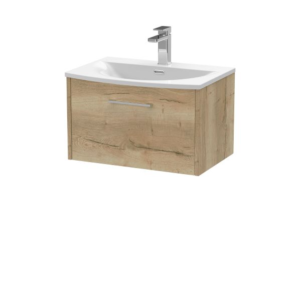 600mm Wall Hung Single Drawer Vanity & Basin 4 - Hudson Reed JNU1822G Oak, Oak colour ,image 1