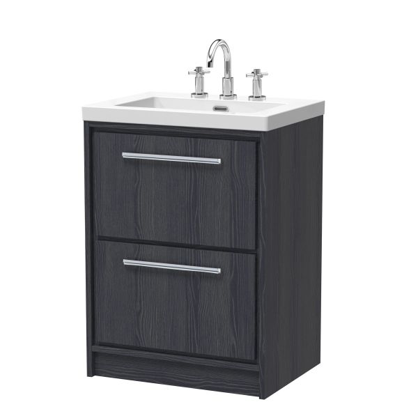 600mm Floor Standing 2-Drawer Vanity with Basin - 3 Tap Hole - Hudson Reed LIL2233M Grey, Grey colour ,image 1