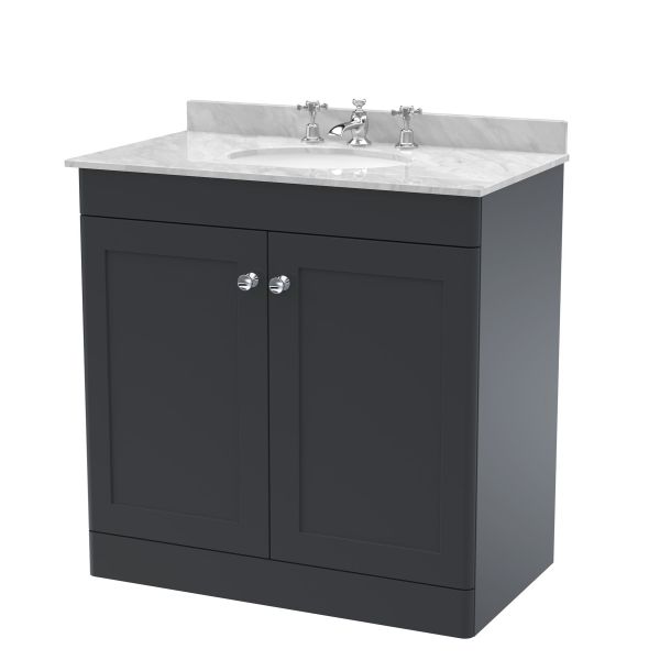800mm Floor Standing 2 Door Vanity & Marble Top 3TH - Nuie CLC1426GR3 Black, Black colour ,image 1