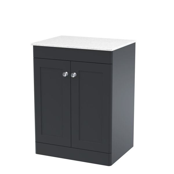 600mm Floor Standing 2-Door Vanity with Marble Top - Nuie CLC1425WMT Black, Black colour ,image 1