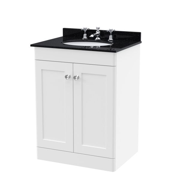 600mm Floor Standing 2 Door Vanity & Marble Top 3TH - Nuie CLC125BR3 White, White colour ,image 1